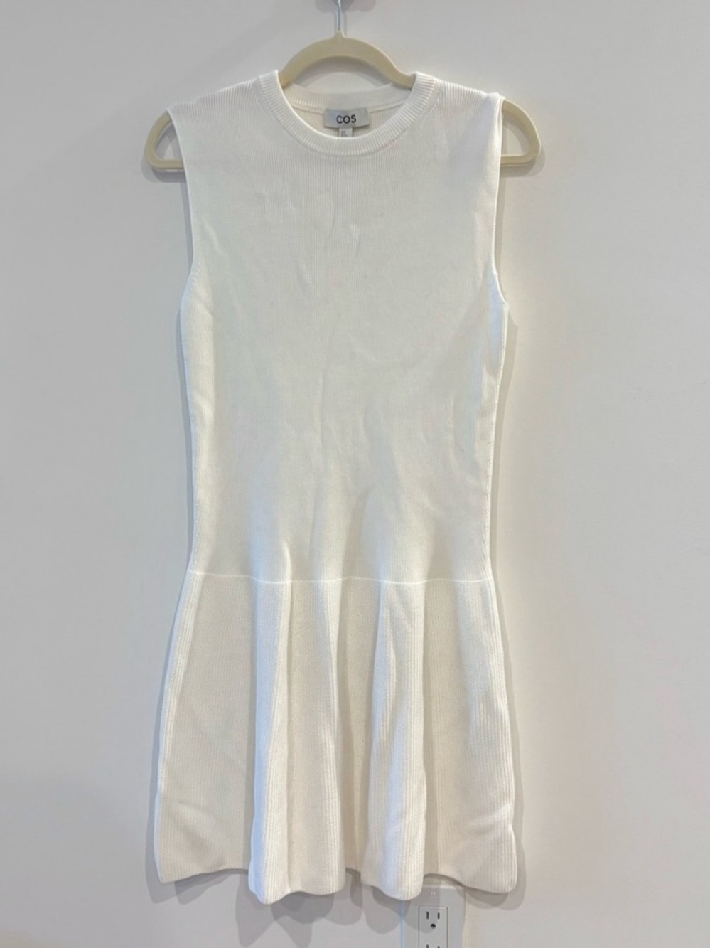 COS Rib-Knit Dropped-Waist Mini Dress White Small - Picture 2 of 3